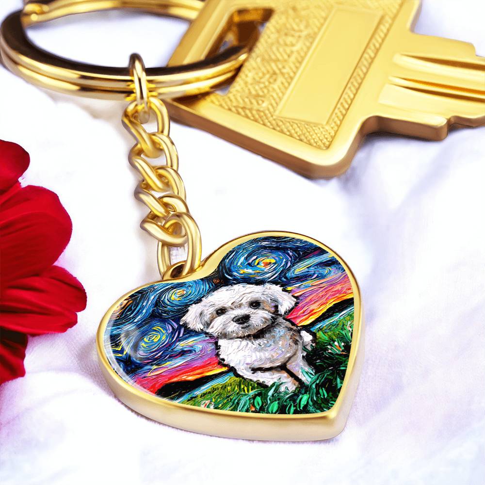 Maltipoo Starry Night Heart Keychain