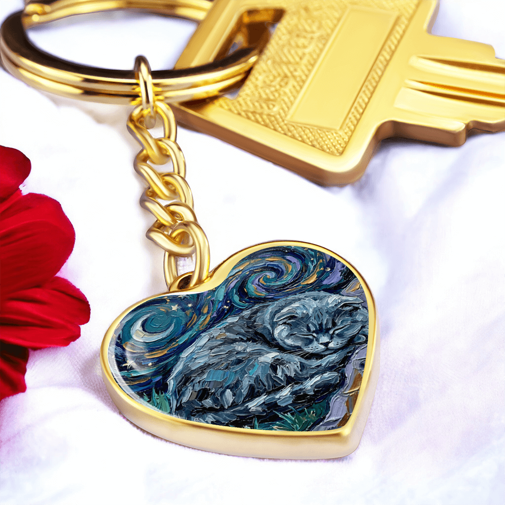 Sleepy Scottish Fold Heart Keychain