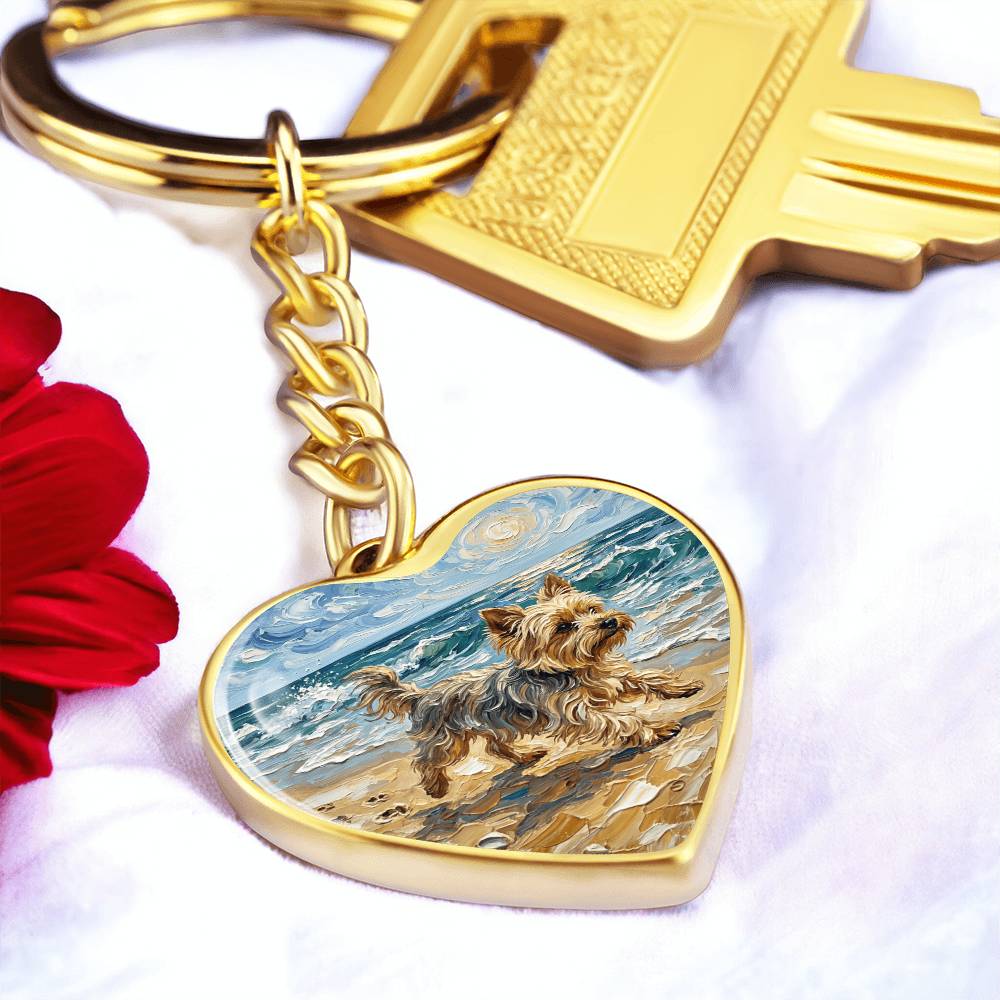 Beach Days - Yorkie Heart Keychain