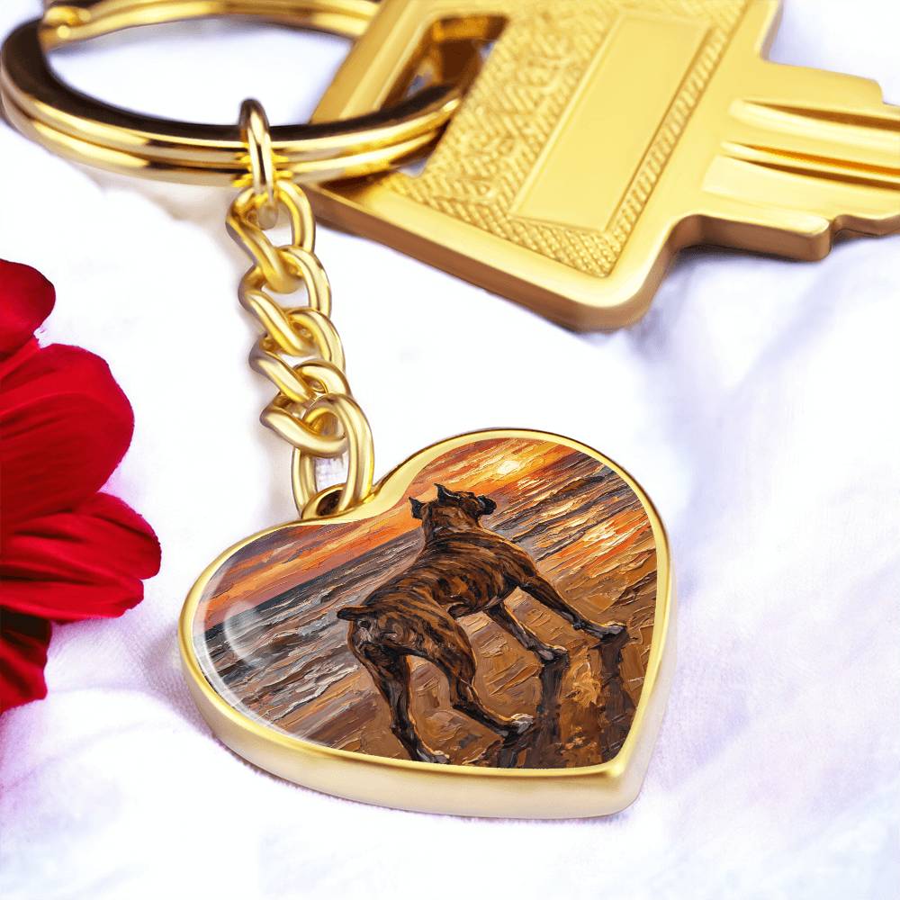 Beach Days - Brindle Boxer Heart Keychain