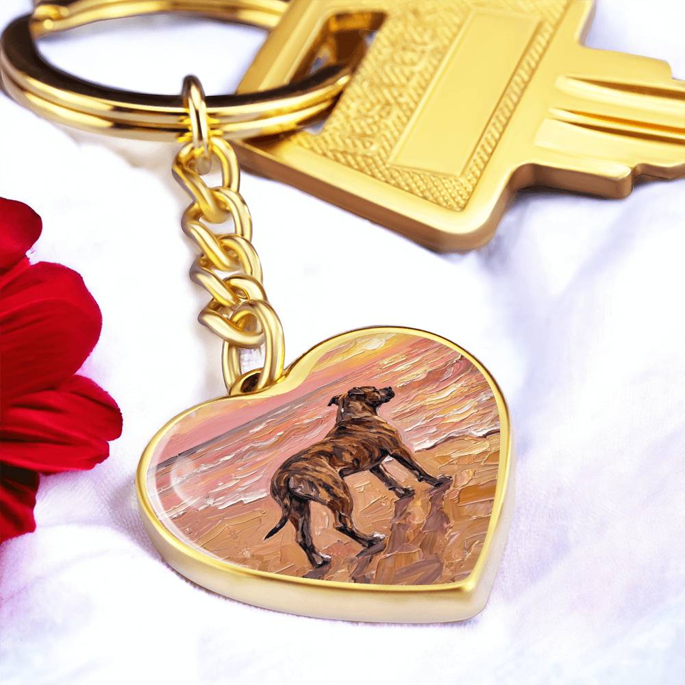 Beach Days - Brindle Pit Bull Heart Keychain