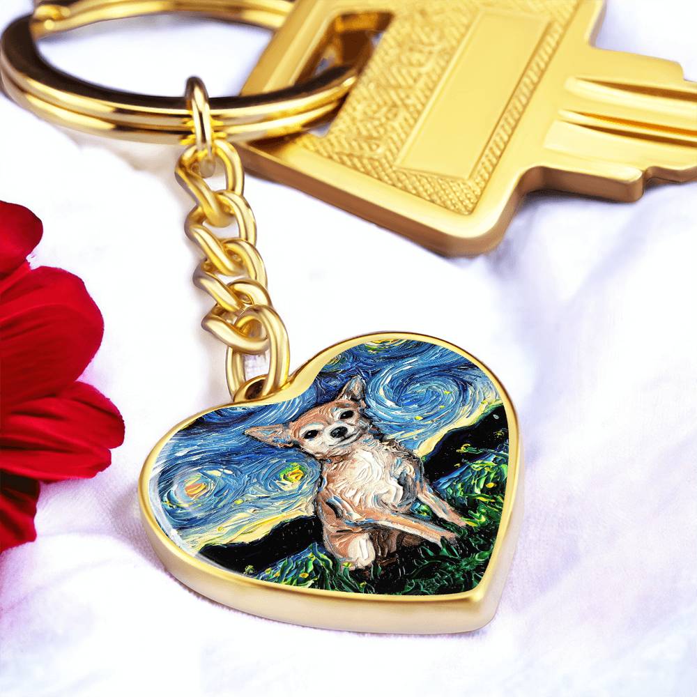 Chihuahua Starry Night Heart Keychain