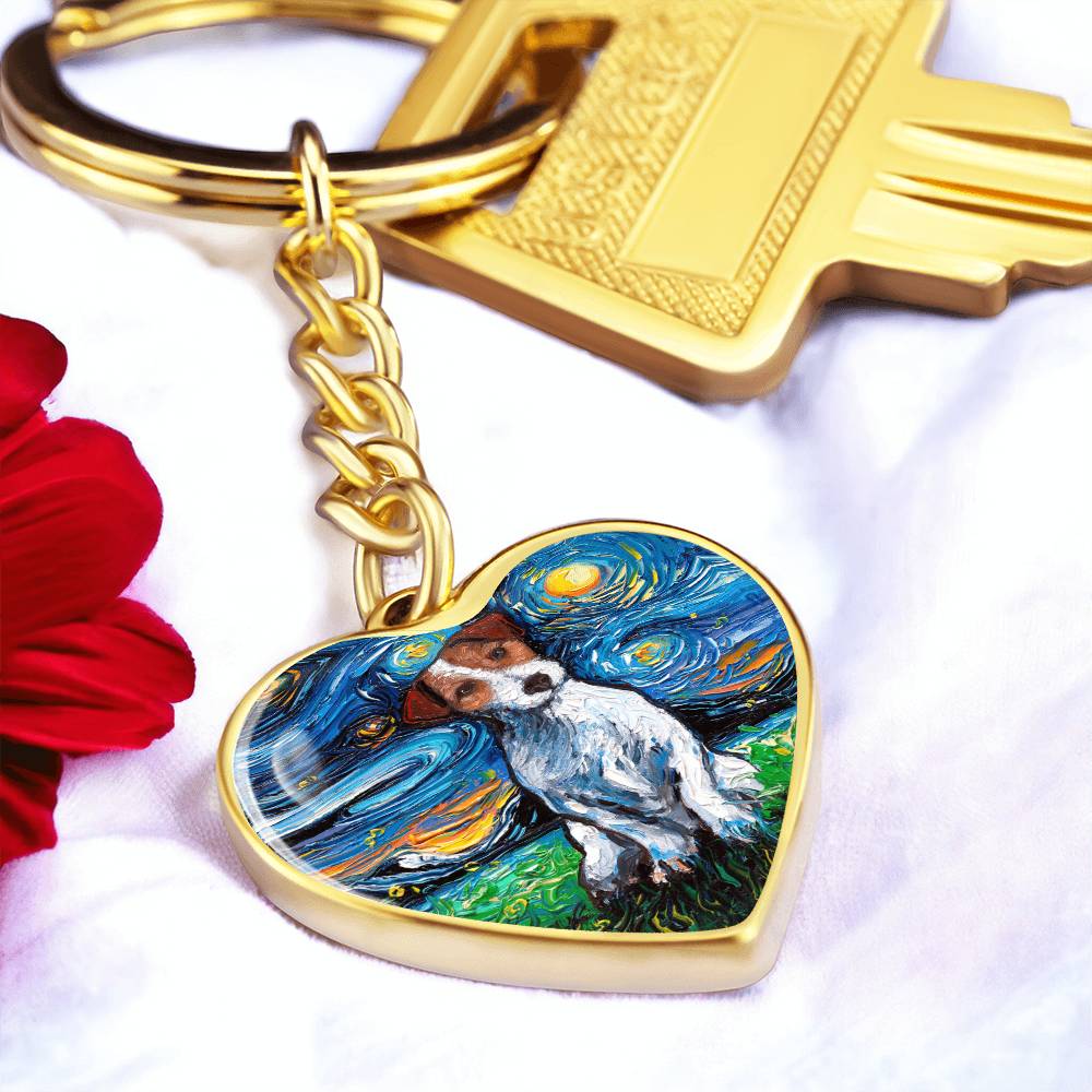 Jack Russell Terrier Starry Night Heart Keychain