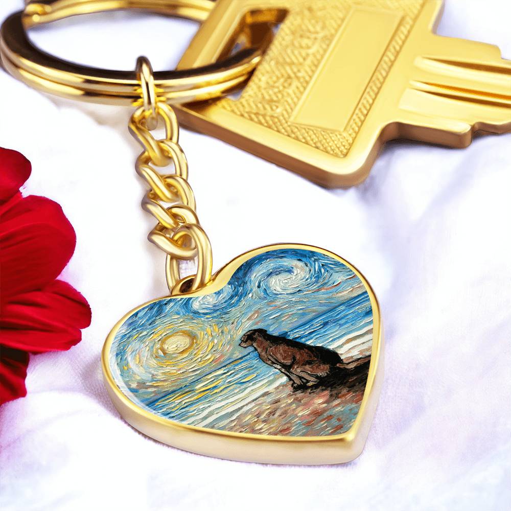 Beach Days - Chocolate Labrador Starry Night Heart Keychain