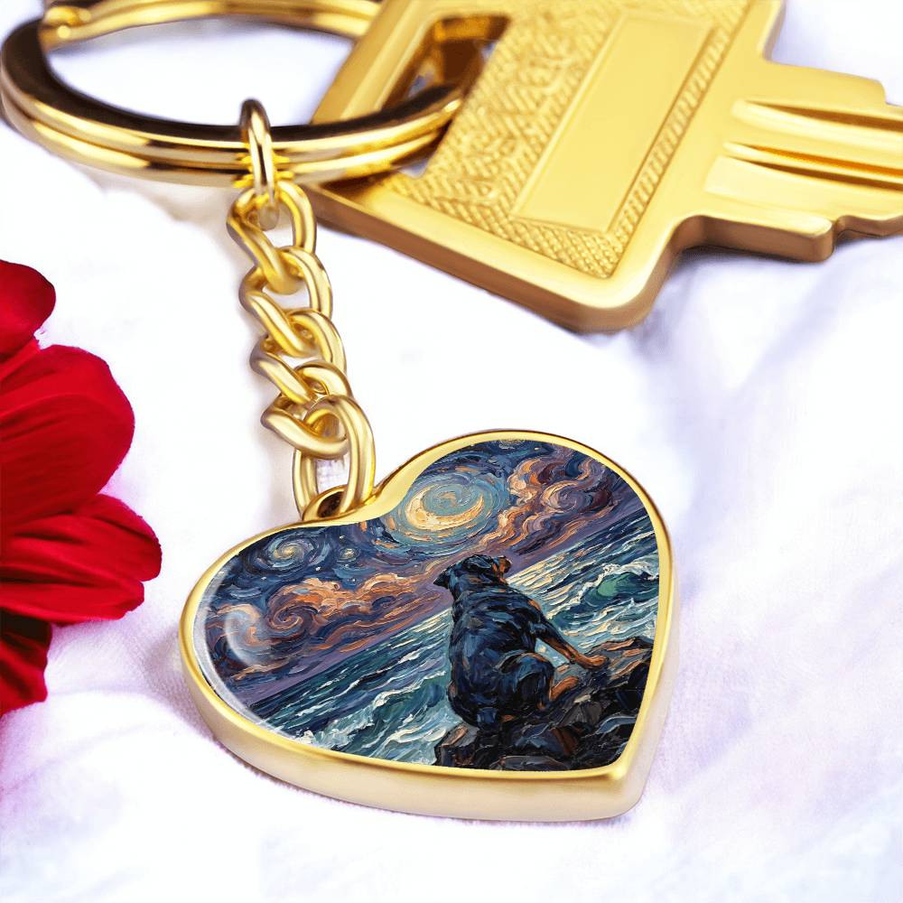 Beach Night - Rottweiler Heart Keychain
