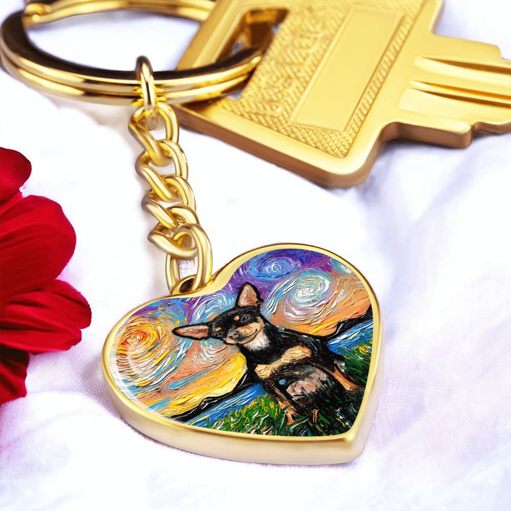 Black and Tan Chihuahua Starry Night Heart Keychain