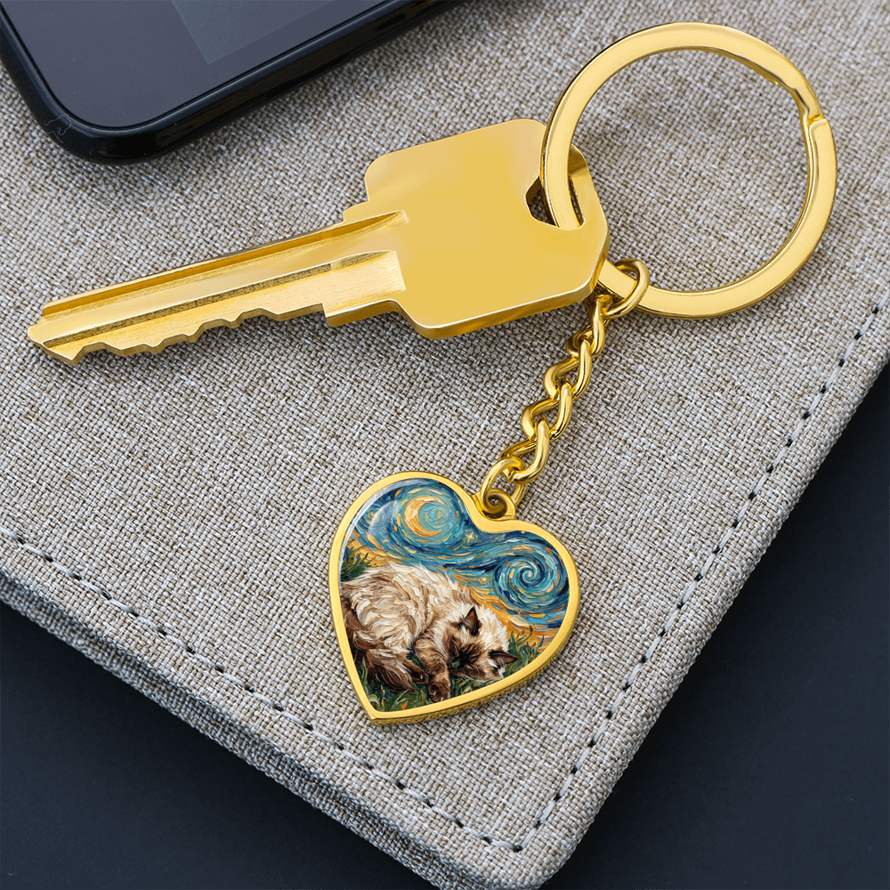 Sleepy Birman Night Heart Keychain