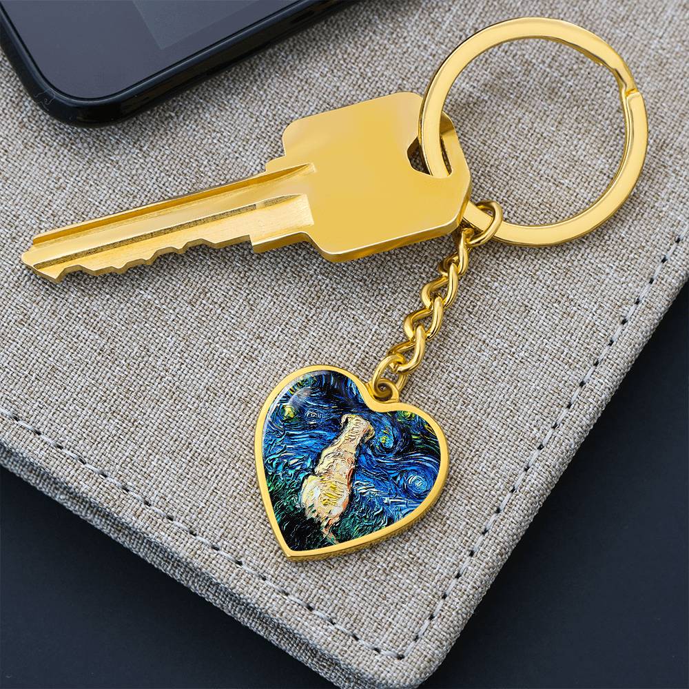 Yellow Labrador Back Starry Night Heart Keychain