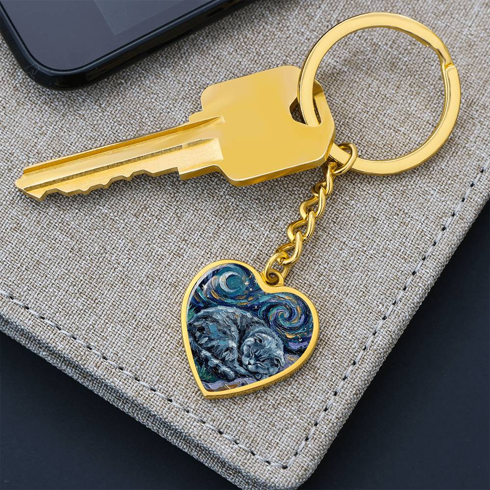 Sleepy Scottish Fold Night Heart Keychain