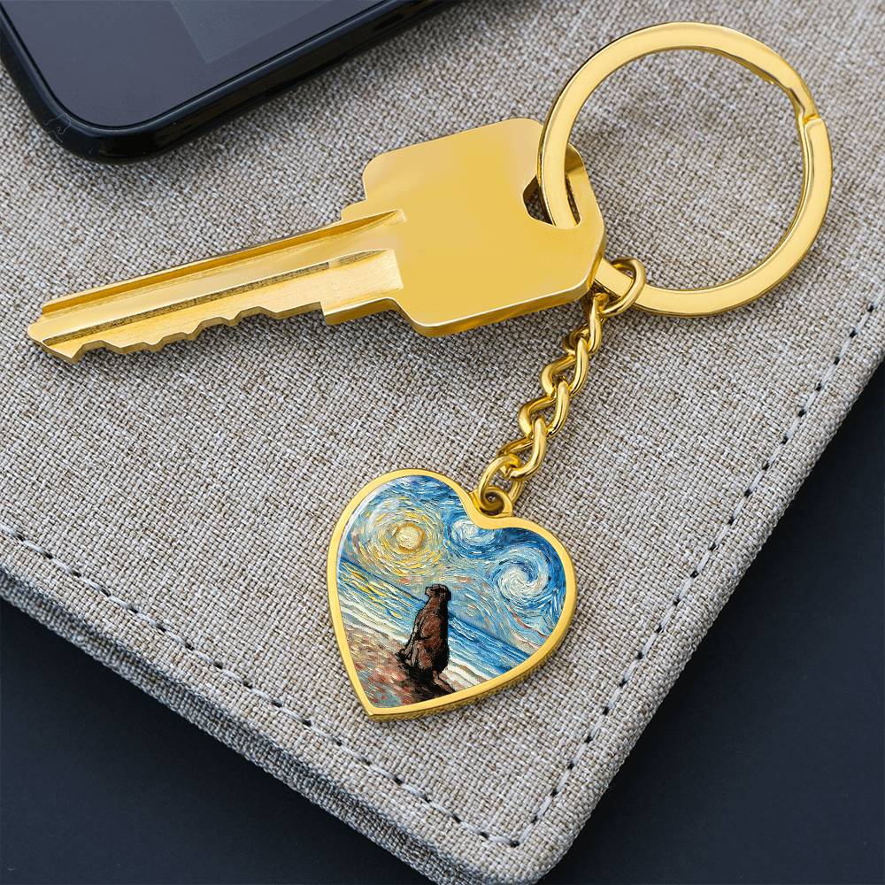 Beach Days - Chocolate Labrador Starry Night Heart Keychain