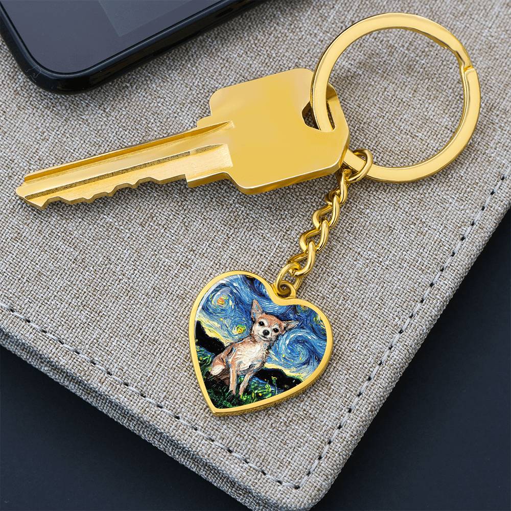 Chihuahua Starry Night Heart Keychain