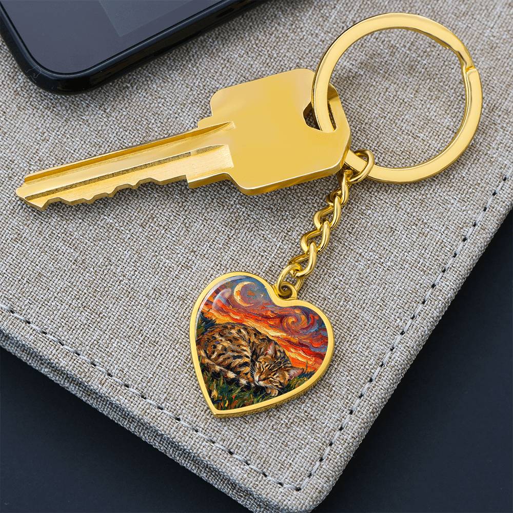 Sleepy Egyptian Mau Night Heart Keychain