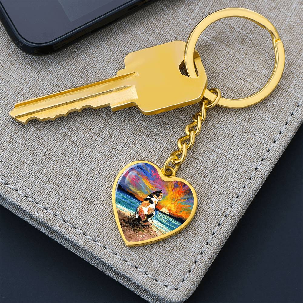 Beach Days - Calico Cat Heart Keychain