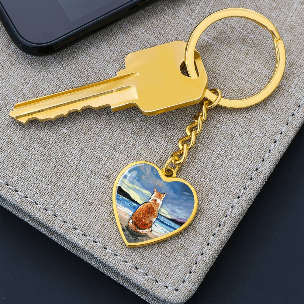 Beach Days - Orange and White Tabby Heart Keychain