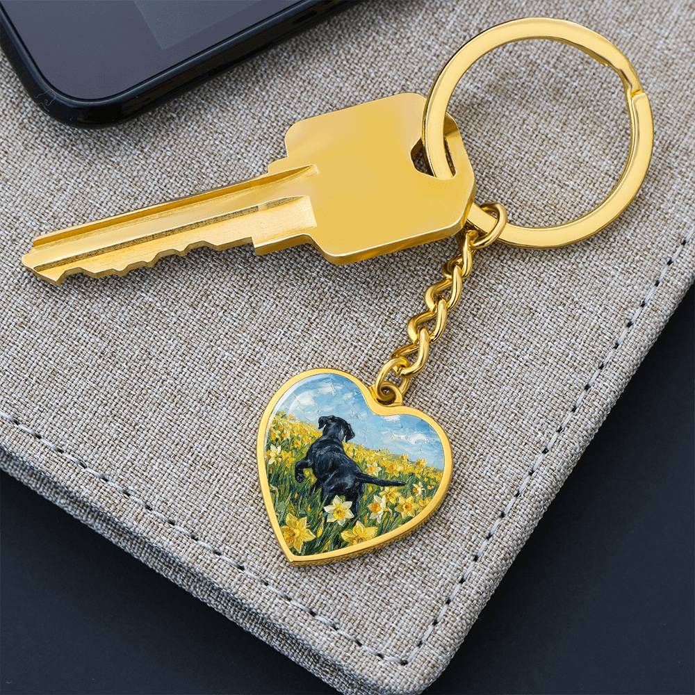 Amongst The Flowers - Black Labrador Heart Keychain