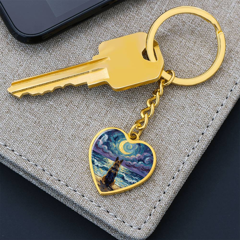 Beach Night - German Shepherd Heart Keychain