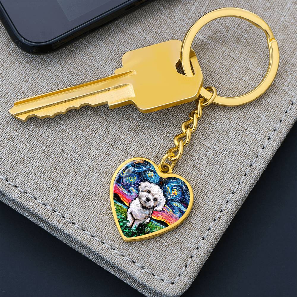 Maltipoo Starry Night Heart Keychain