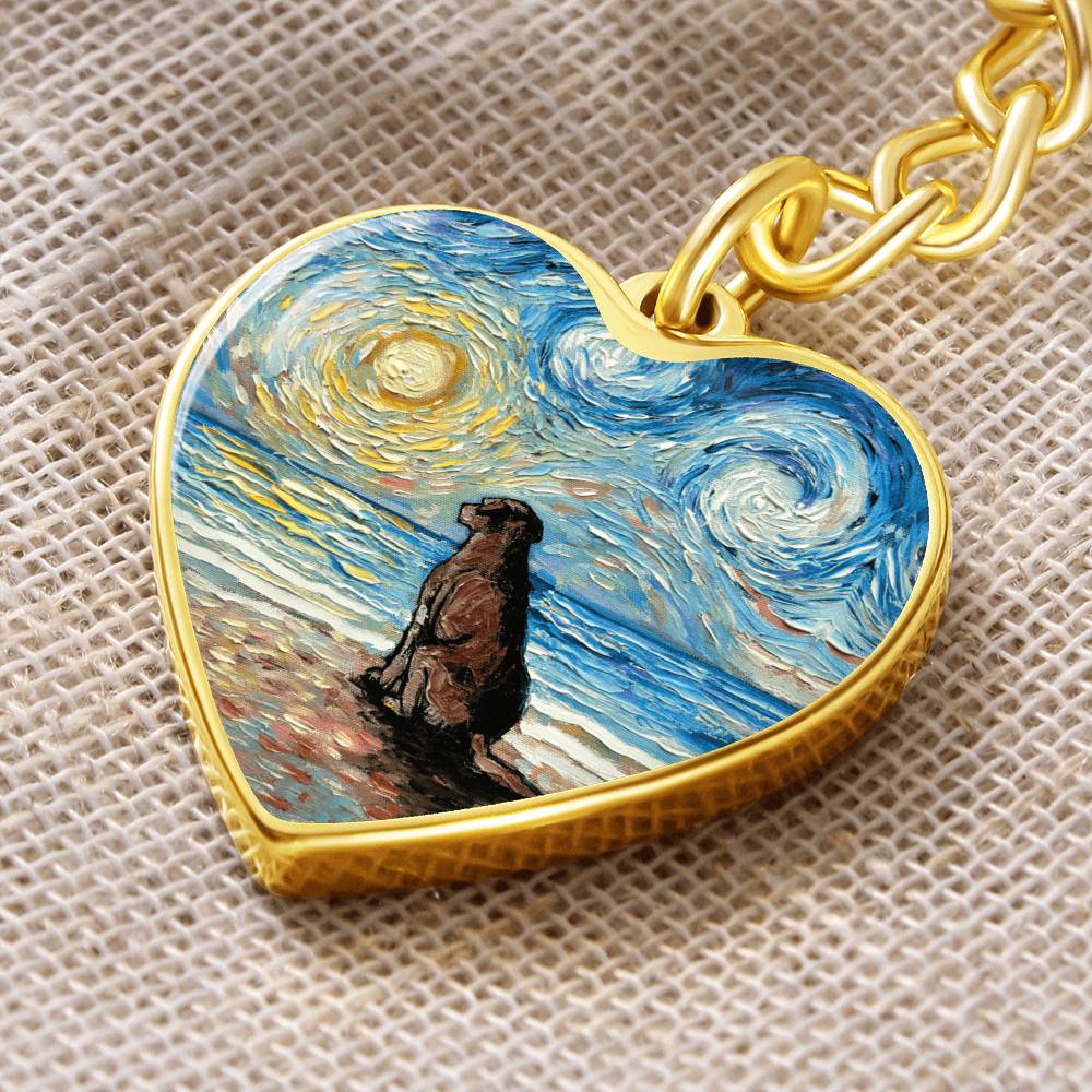 Beach Days - Chocolate Labrador Starry Night Heart Keychain