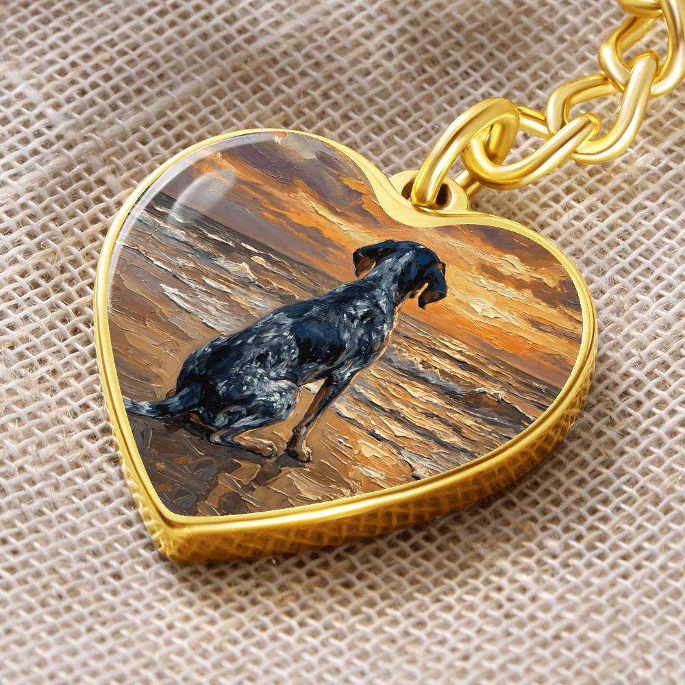 Beach Days - Blue Tick Coonhound Heart Keychain