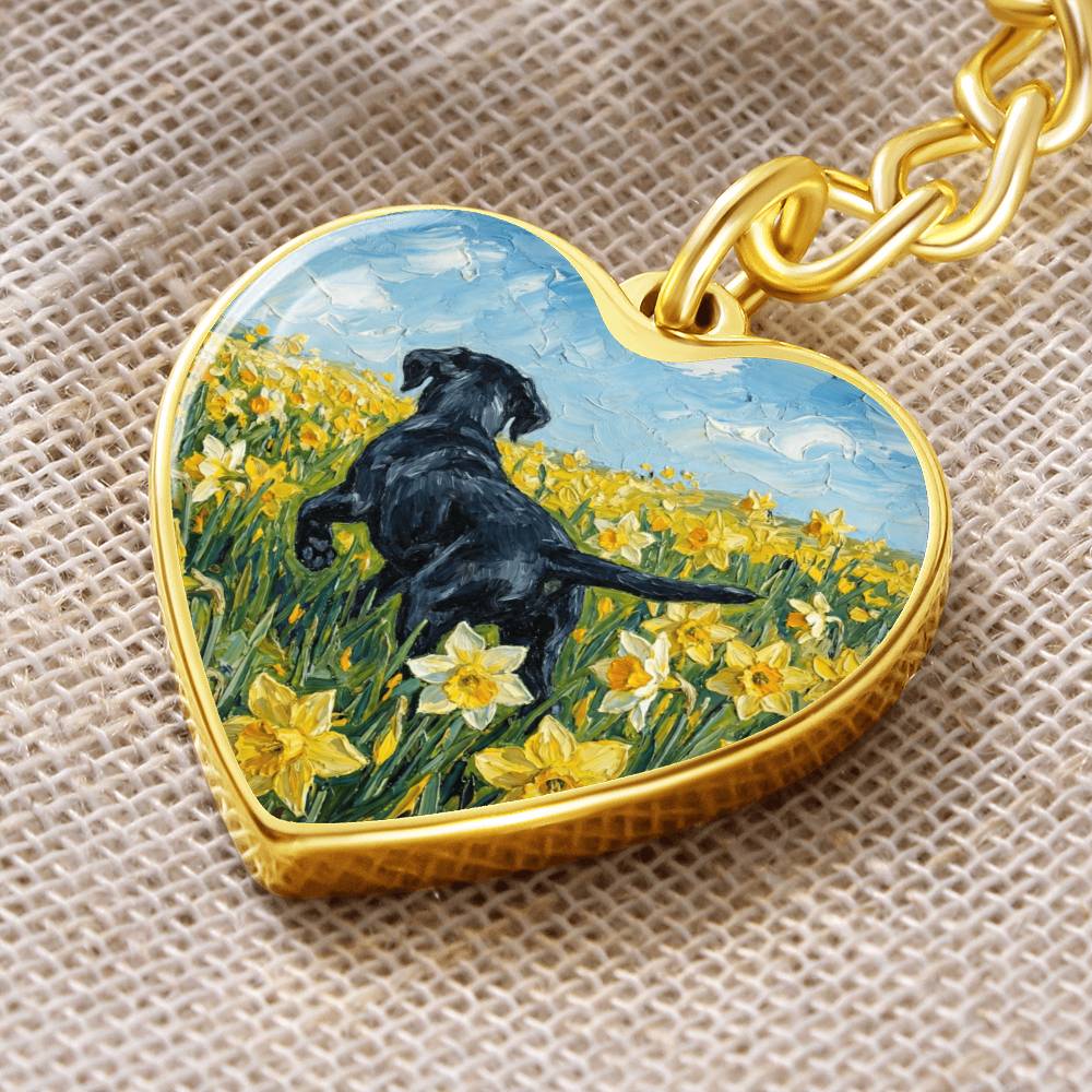 Amongst The Flowers - Black Labrador Heart Keychain