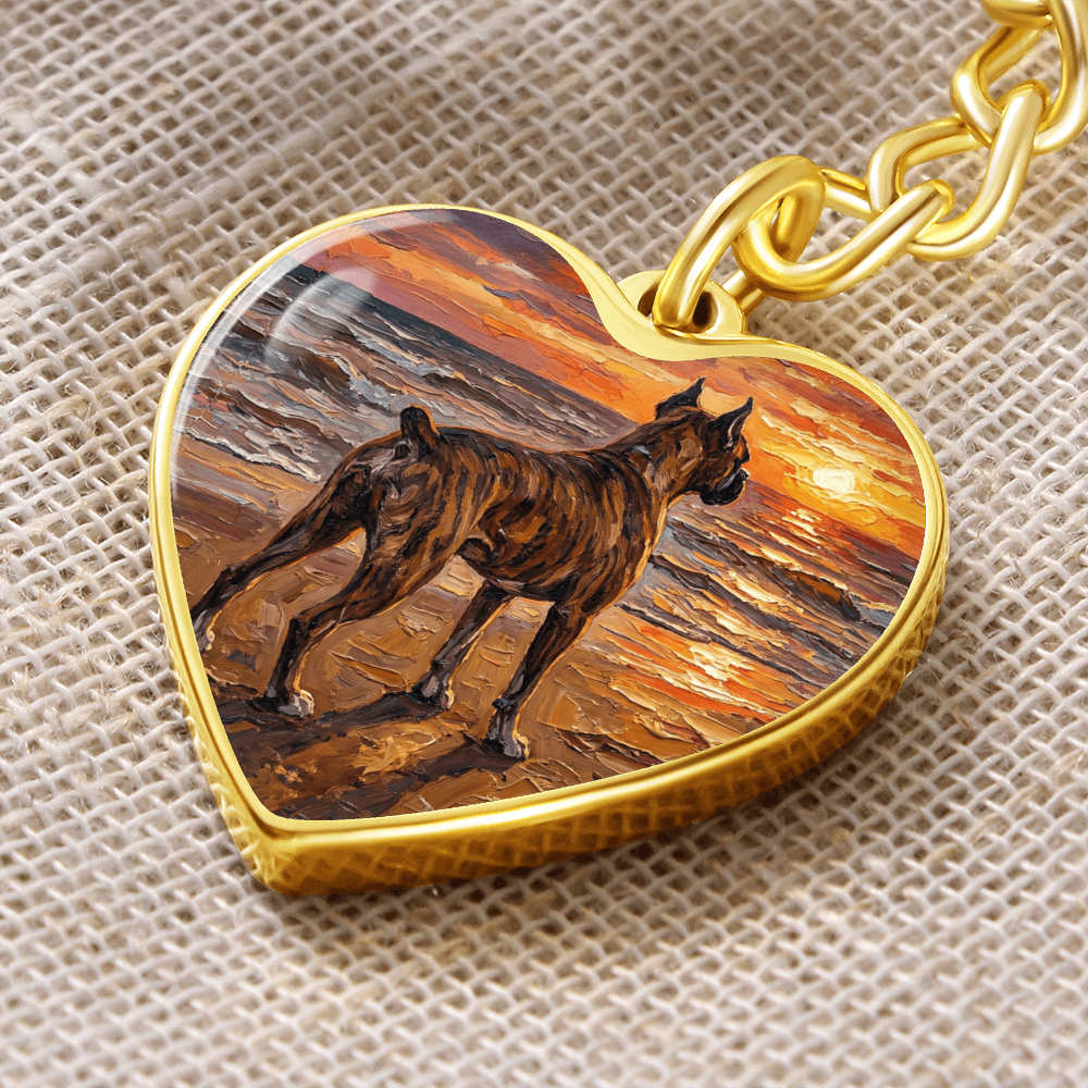 Beach Days - Brindle Boxer Heart Keychain