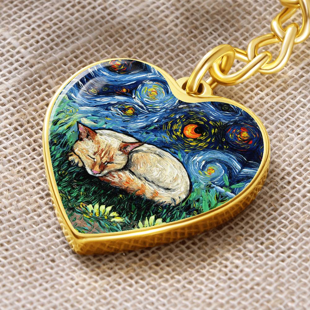 Sleeping Flame Point Starry Night Heart Keychain