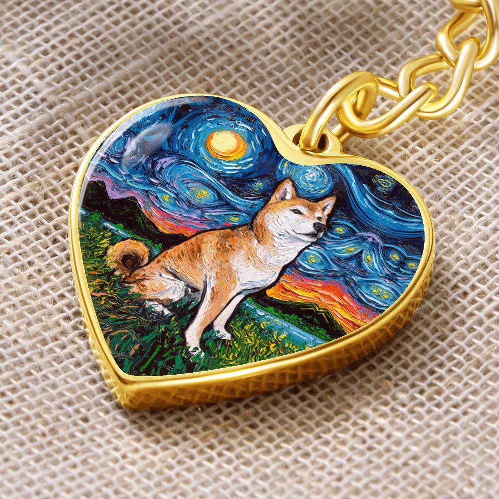 Shiba Inu Starry Night Heart Keychain