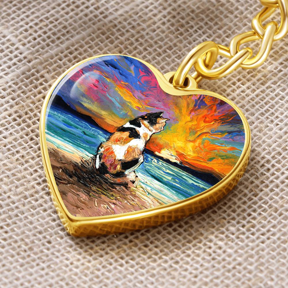 Beach Days - Calico Cat Heart Keychain