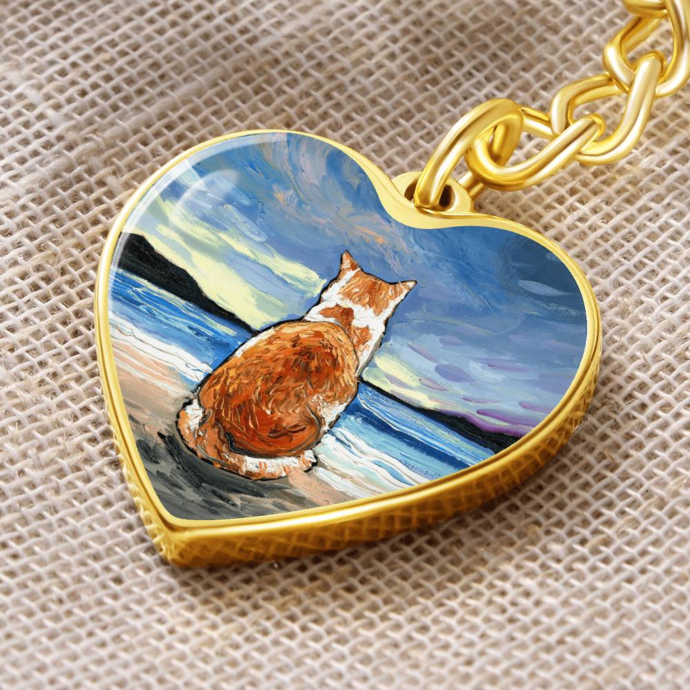 Beach Days - Orange and White Tabby Heart Keychain