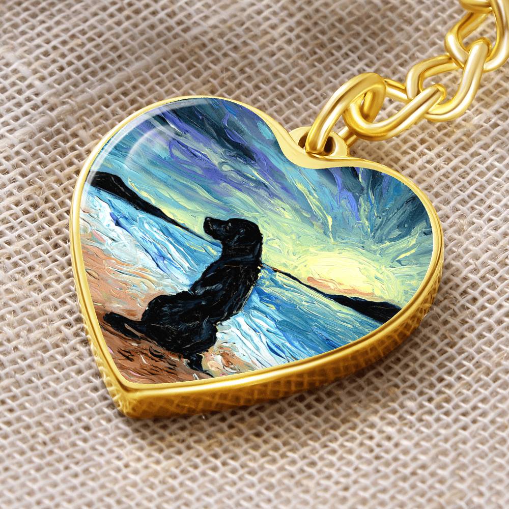 Beach Days - Black Labrador Heart Keychain