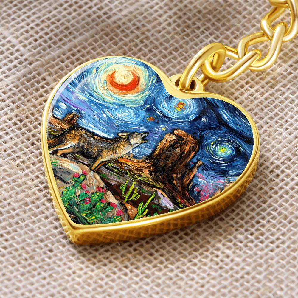 Southwestern Night Starry Night Heart Keychain