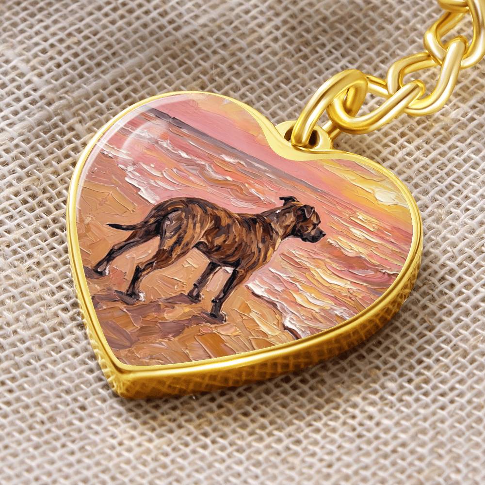 Beach Days - Brindle Pit Bull Heart Keychain