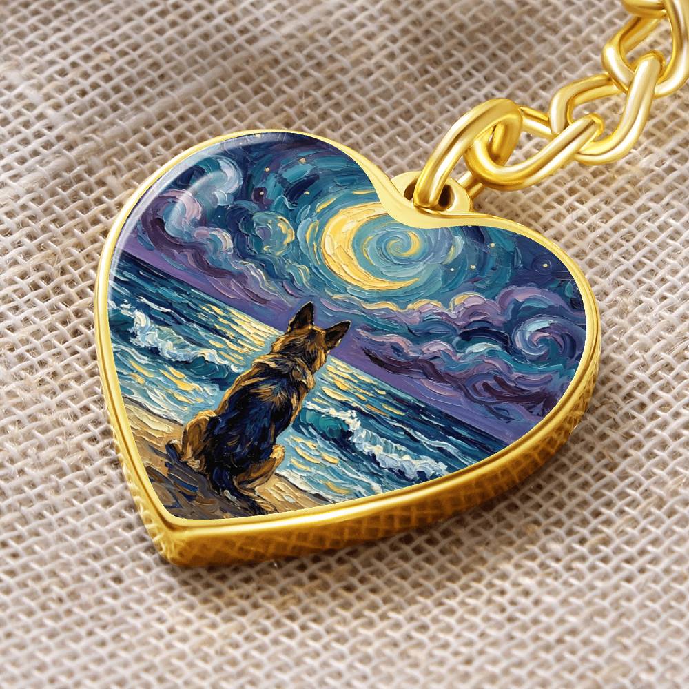 Beach Night - German Shepherd Heart Keychain