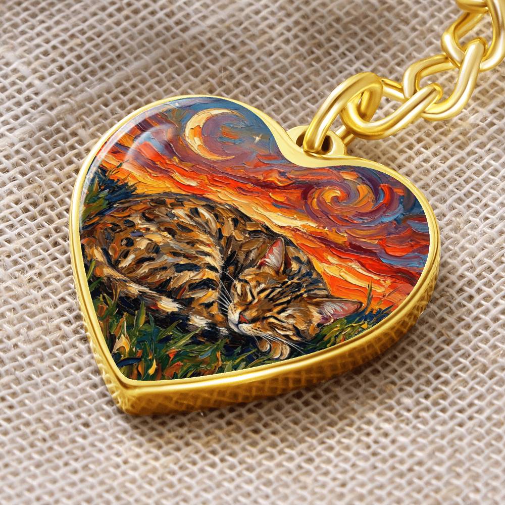 Sleepy Egyptian Mau Night Heart Keychain