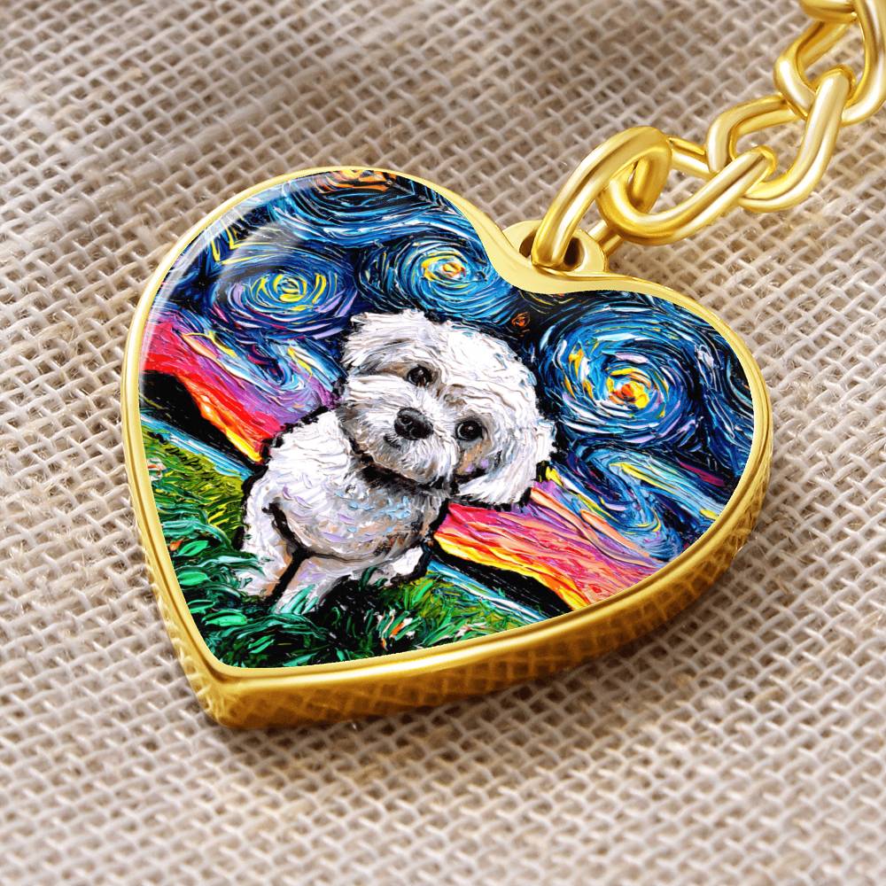 Maltipoo Starry Night Heart Keychain