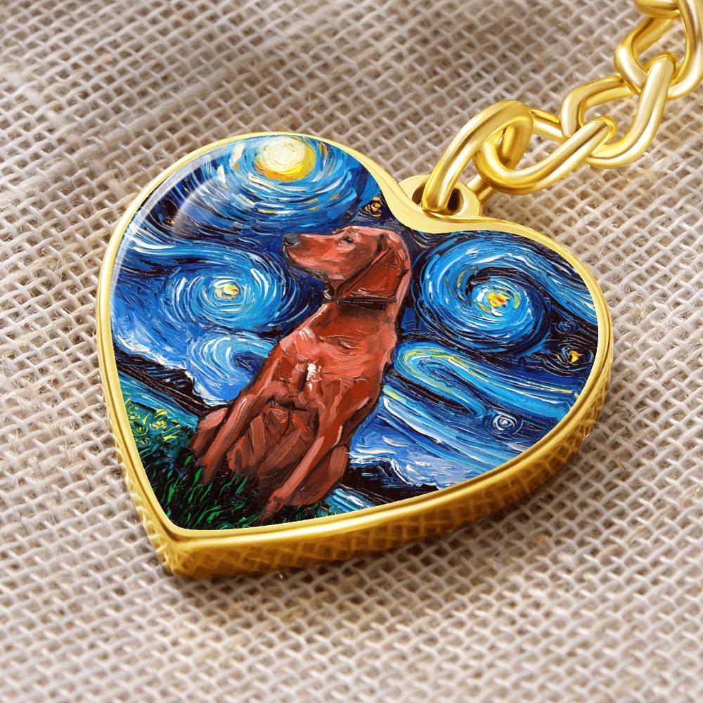 Redbone Coonhound Starry Night Heart Keychain