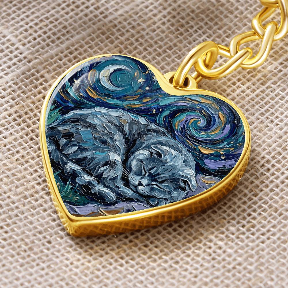 Sleepy Scottish Fold Night Heart Keychain