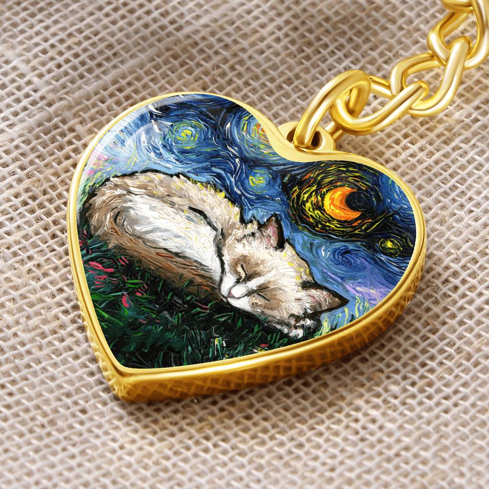 Ragdoll Starry Night Heart Keychain