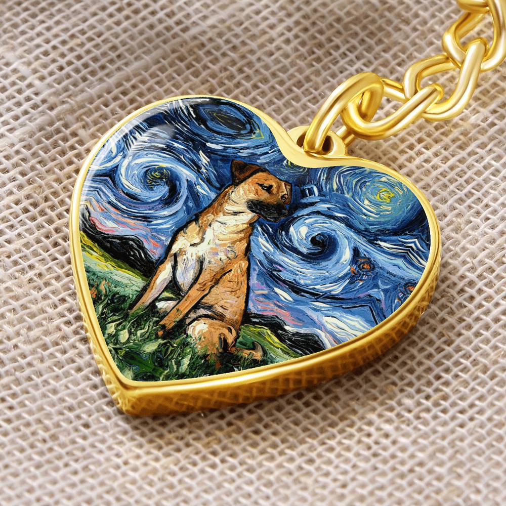 Black Mouth Cur Starry Night Heart Keychain