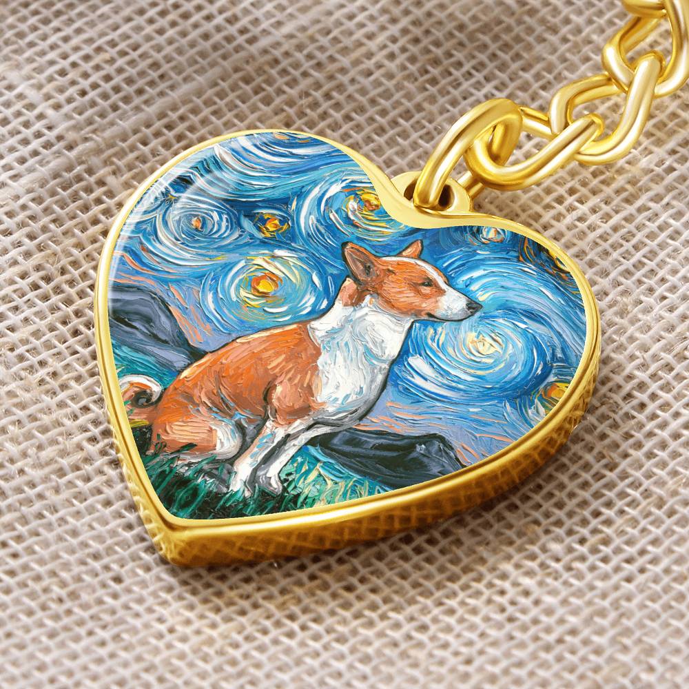 Basenji Starry Night Heart Keychain