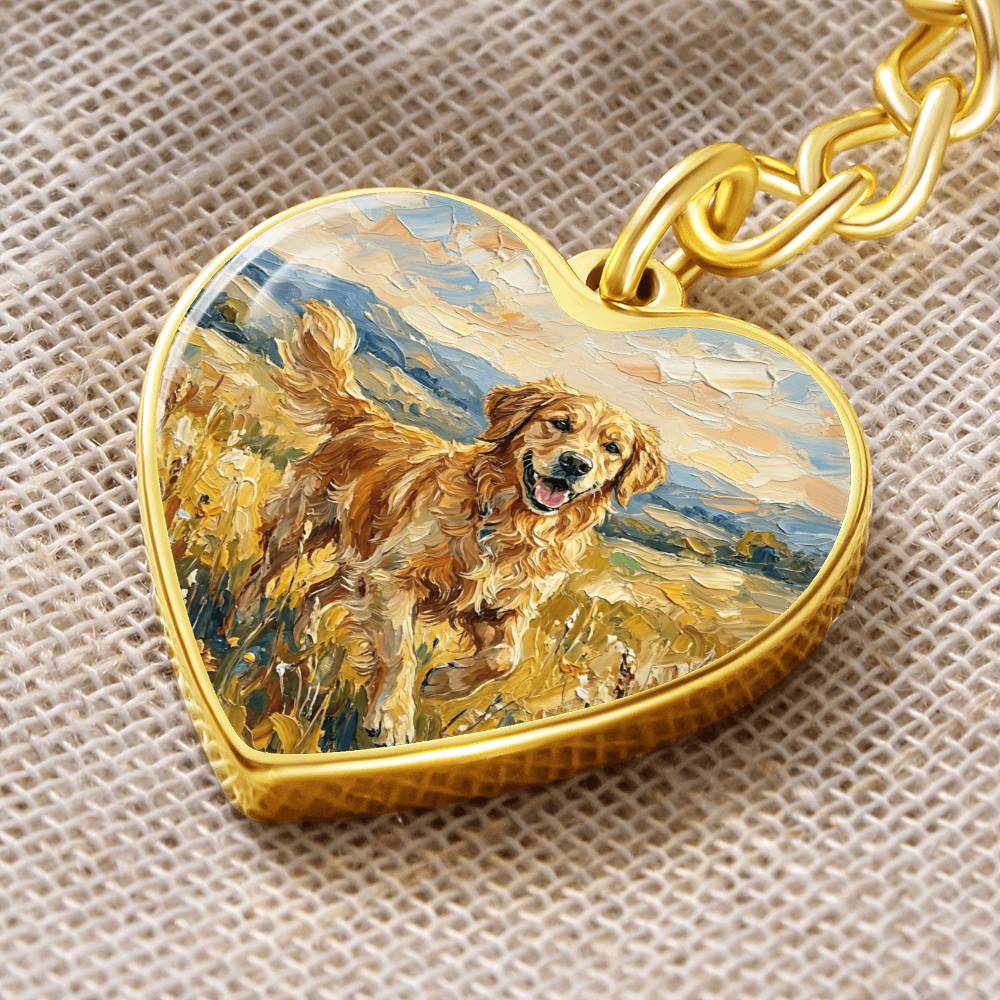 Happy Golden Retriever Heart Keychain