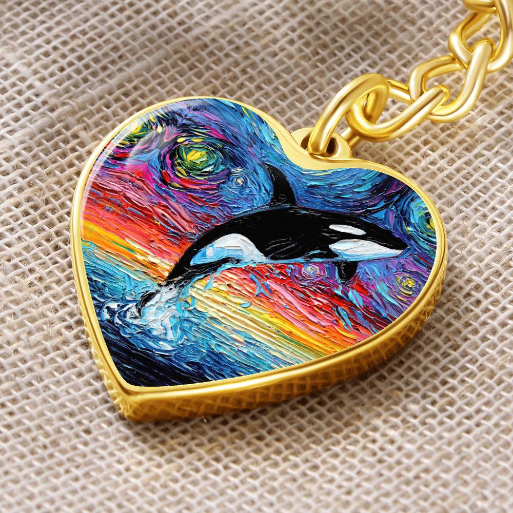 Orca Starry Night Heart Keychain