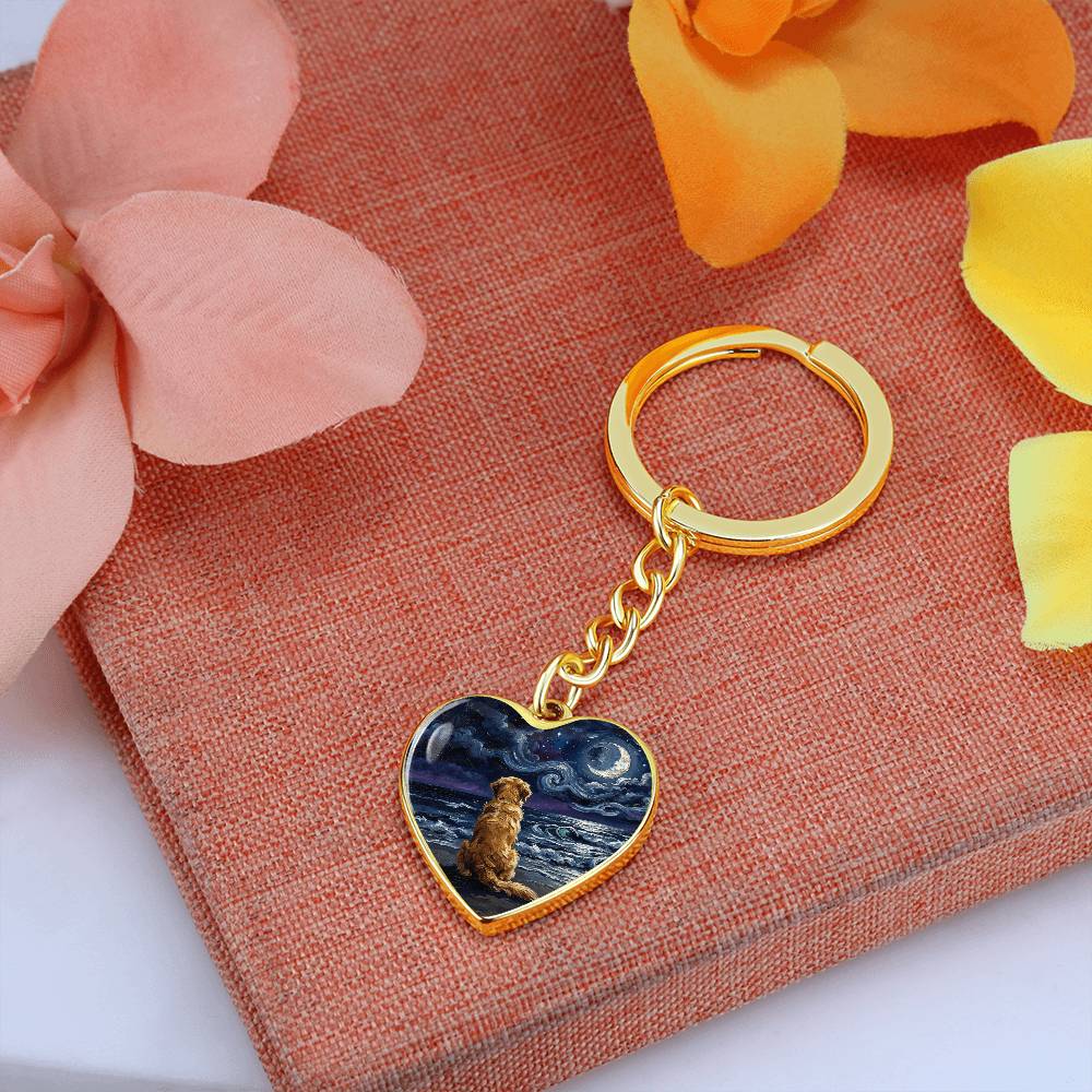 Beach Night - Golden Retriever Heart Keychain