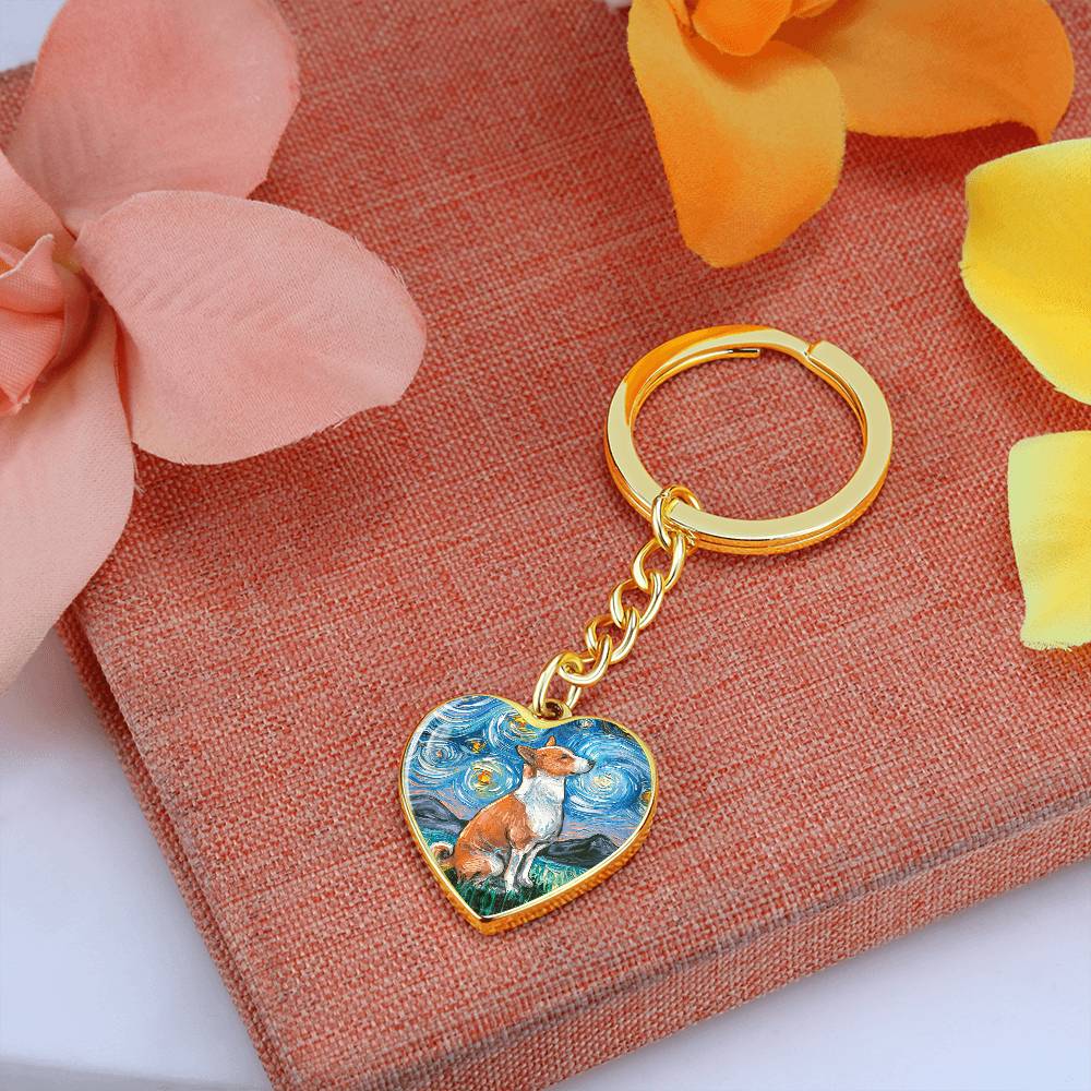 Basenji Starry Night Heart Keychain
