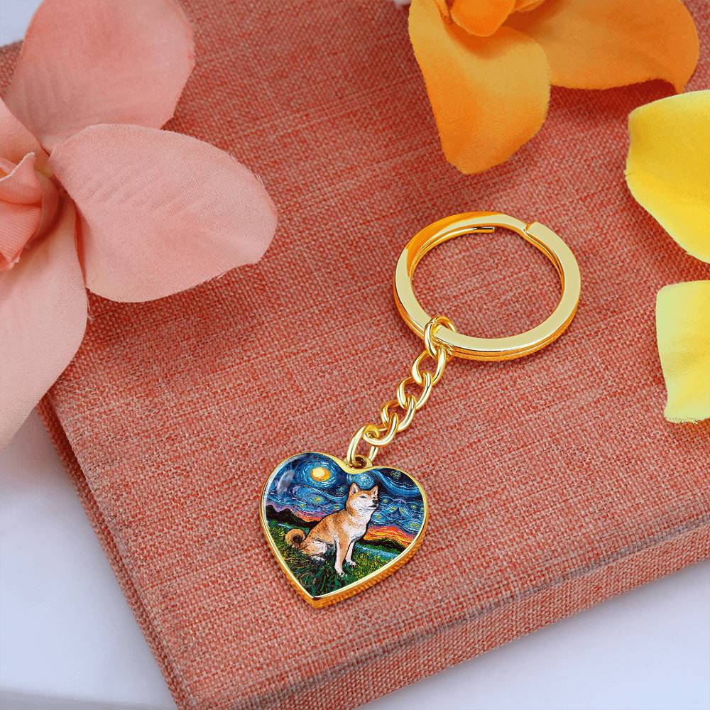 Shiba Inu Starry Night Heart Keychain