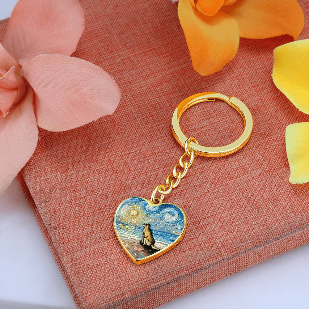 Beach Days - Yellow Labrador Starry Night Heart Keychain