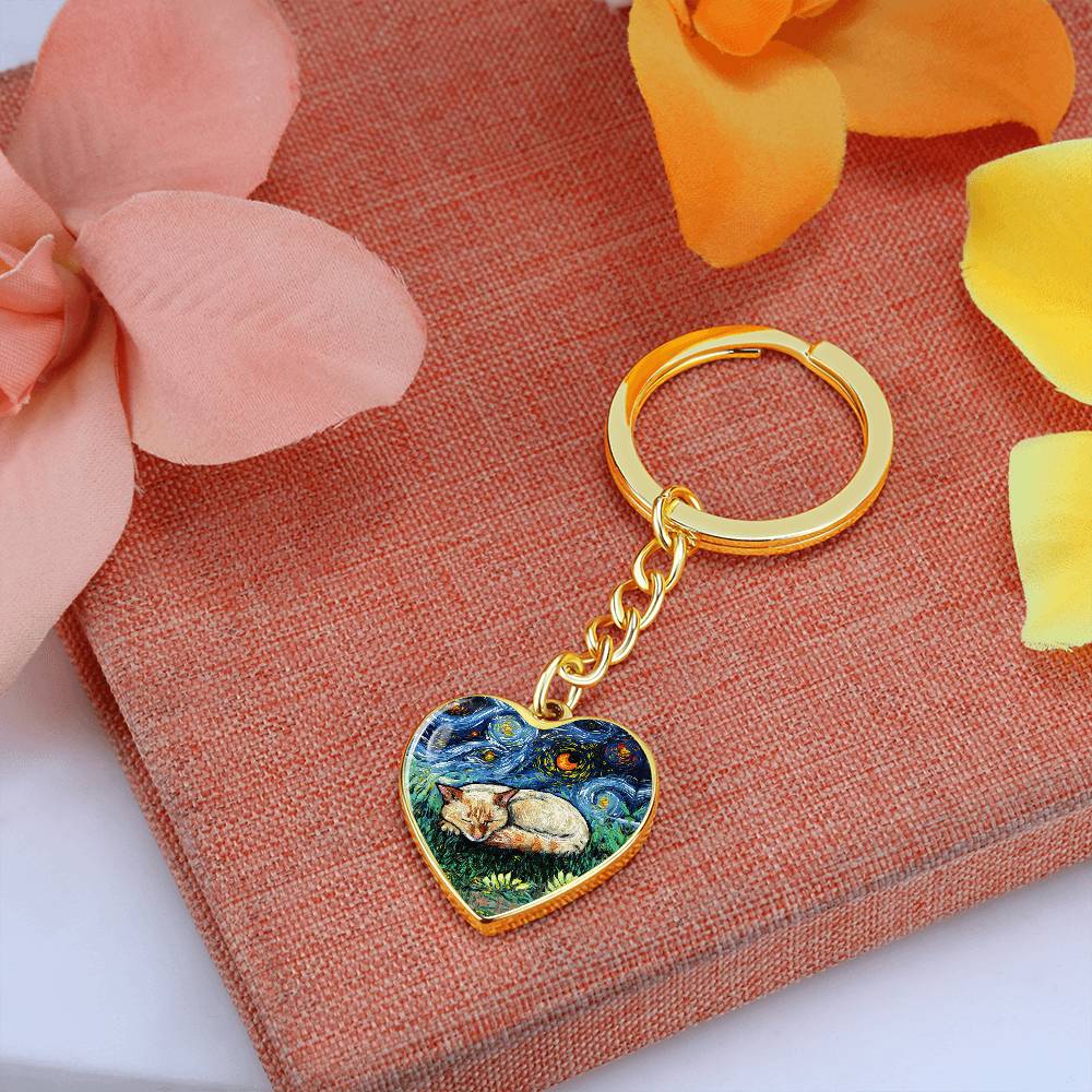 Sleeping Flame Point Starry Night Heart Keychain