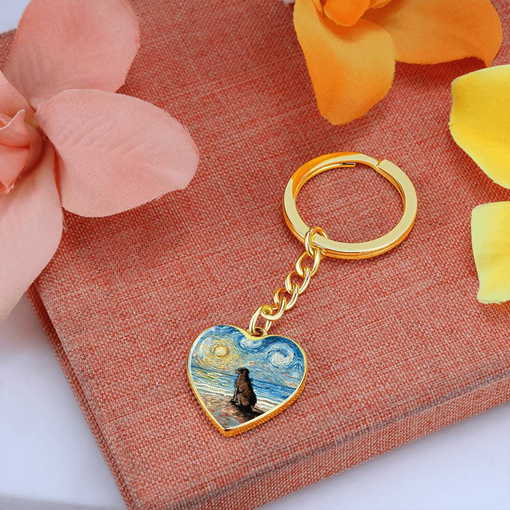 Beach Days - Chocolate Labrador Starry Night Heart Keychain