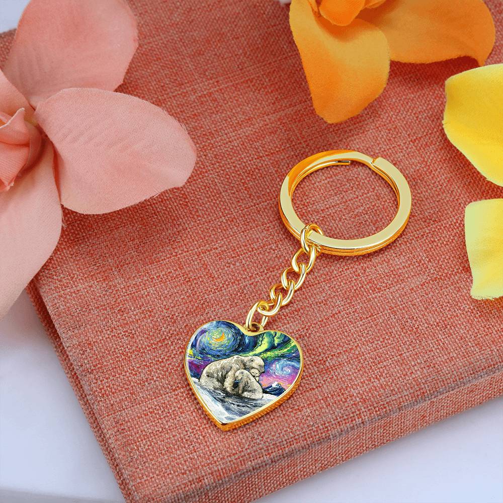 Polar Night Starry Night Heart Keychain