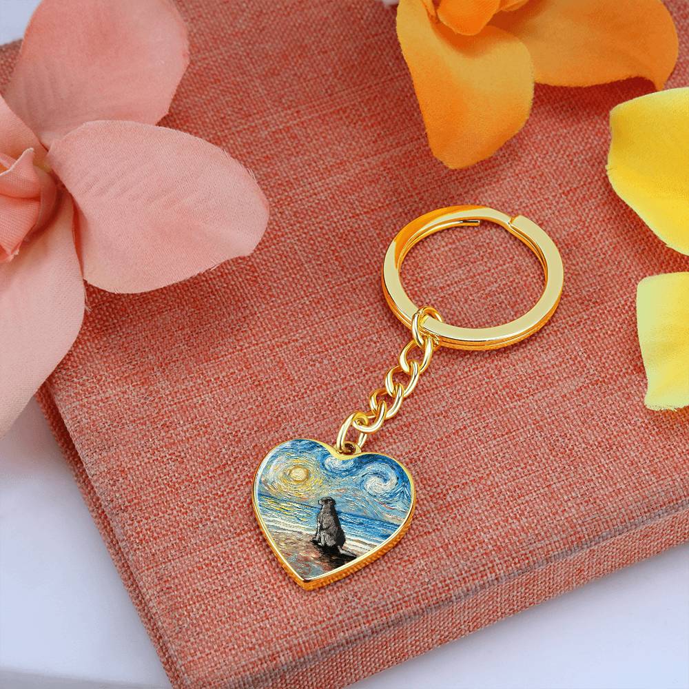 Beach Days, Silver Labrador Heart Keychain